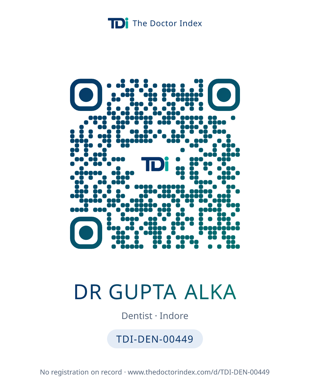QR card for Dr Gupta Alka, TDI-DEN-00449