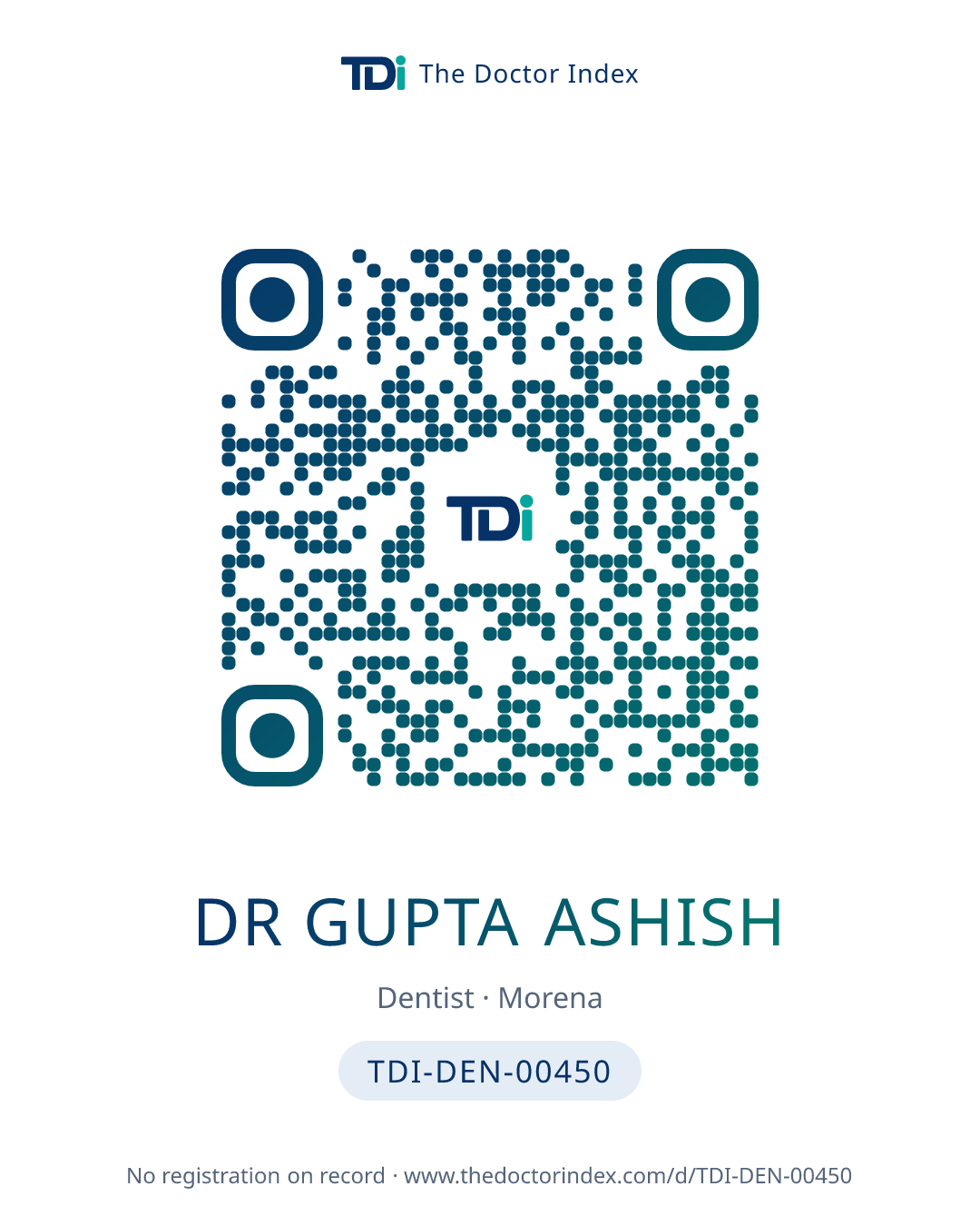 QR card for Dr Gupta Ashish, TDI-DEN-00450