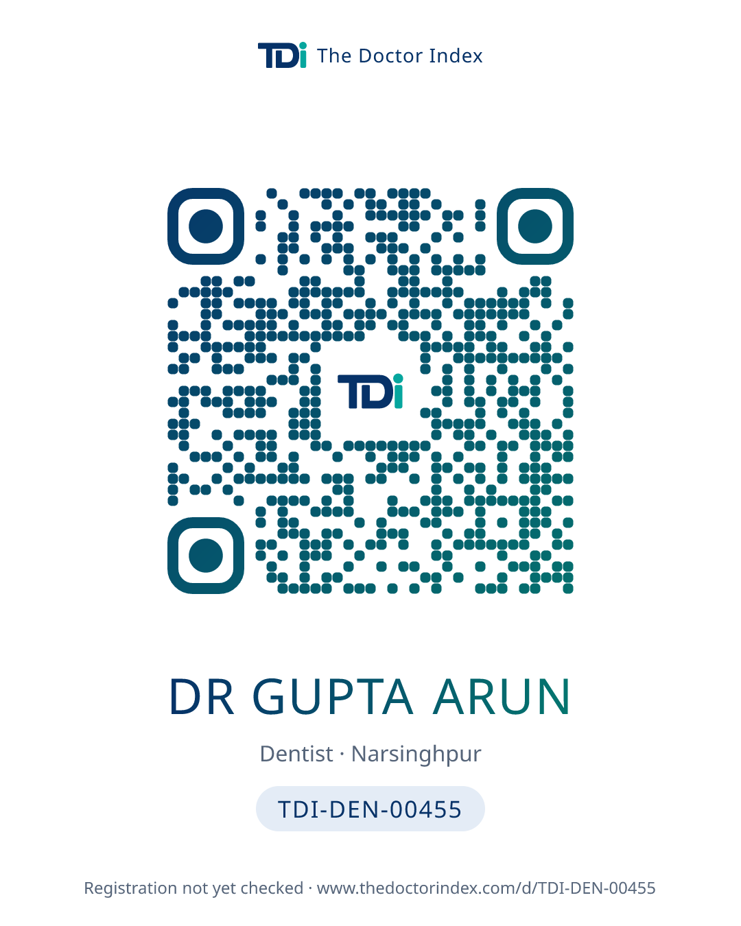 QR card for Dr Gupta Arun, TDI-DEN-00455
