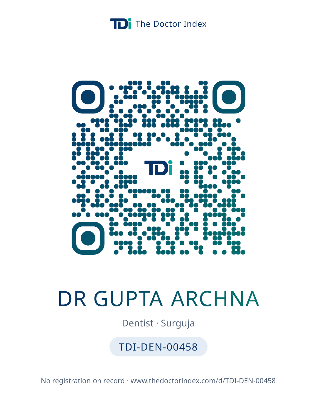 QR card for Dr Gupta Archna, TDI-DEN-00458