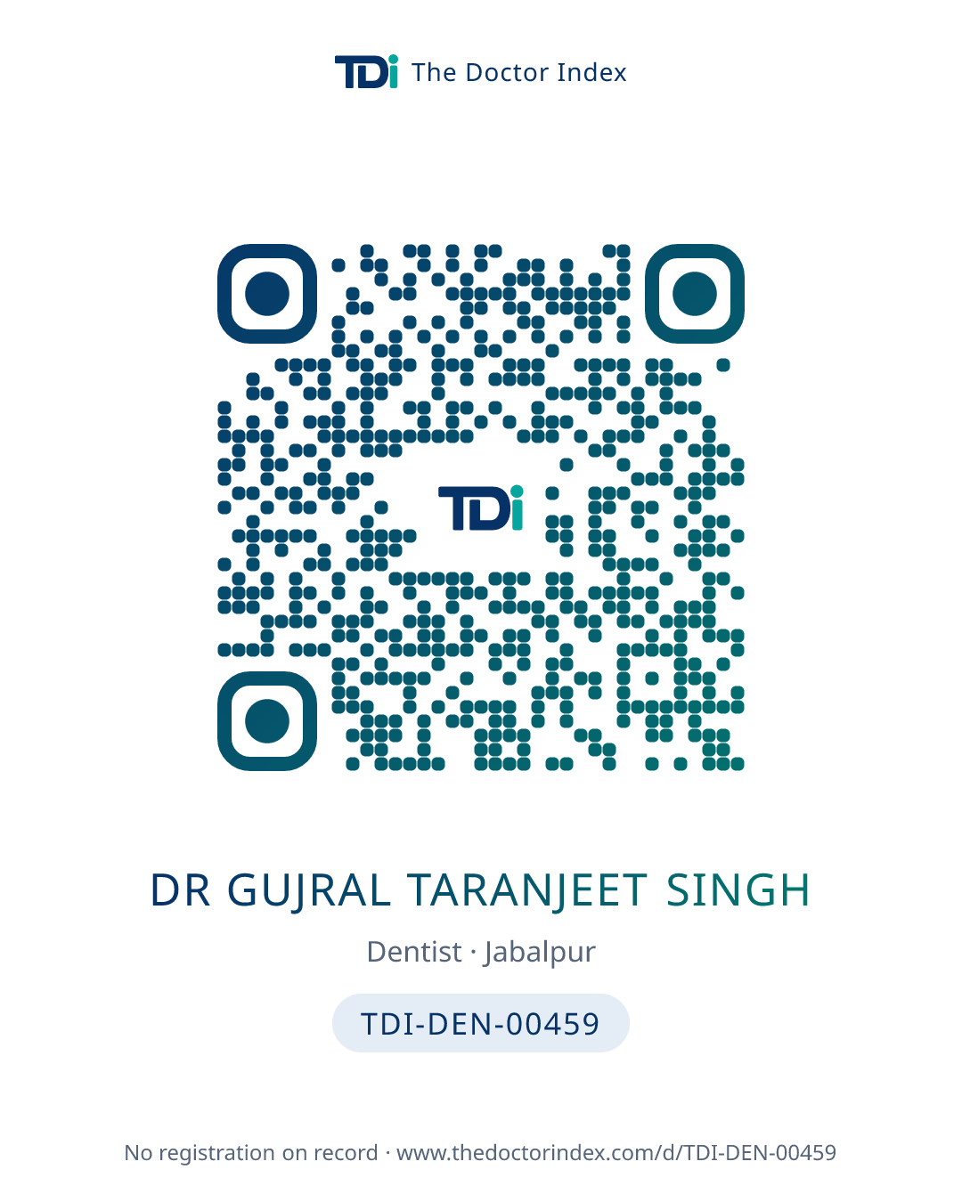 QR card for Dr Gujral Taranjeet Singh, TDI-DEN-00459