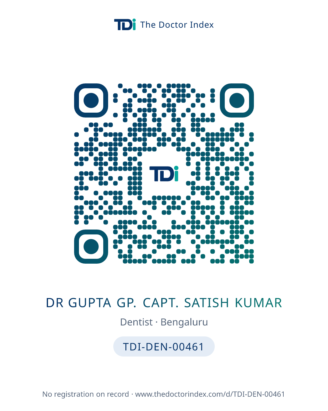 QR card for Dr Gupta Gp. Capt. Satish Kumar, TDI-DEN-00461