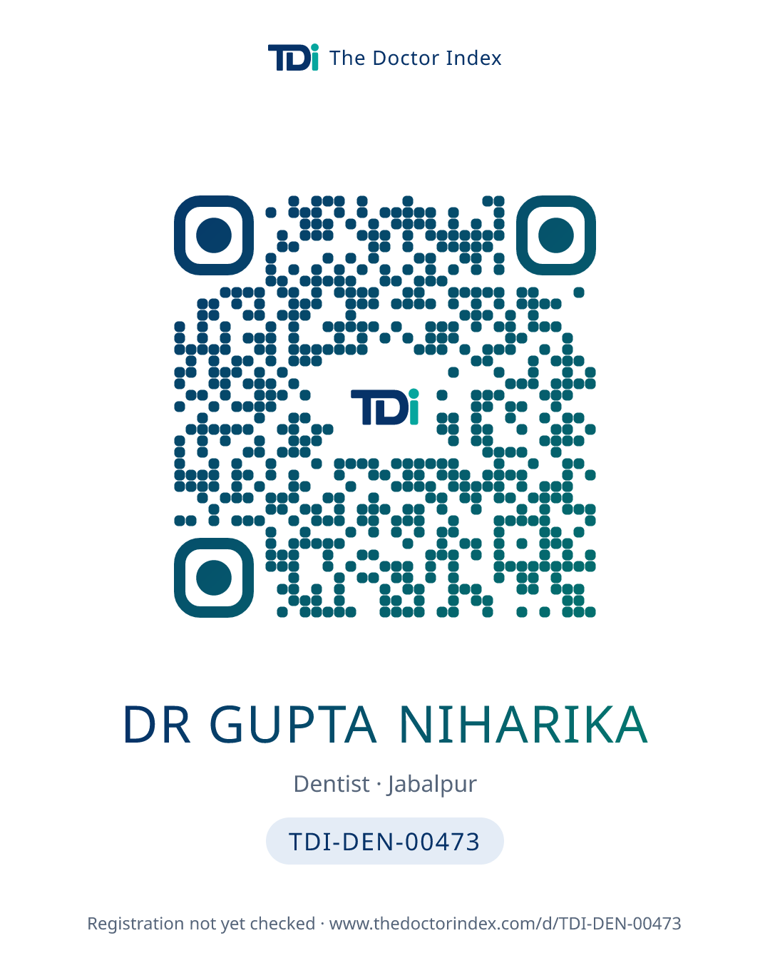 QR card for Dr Gupta Niharika, TDI-DEN-00473