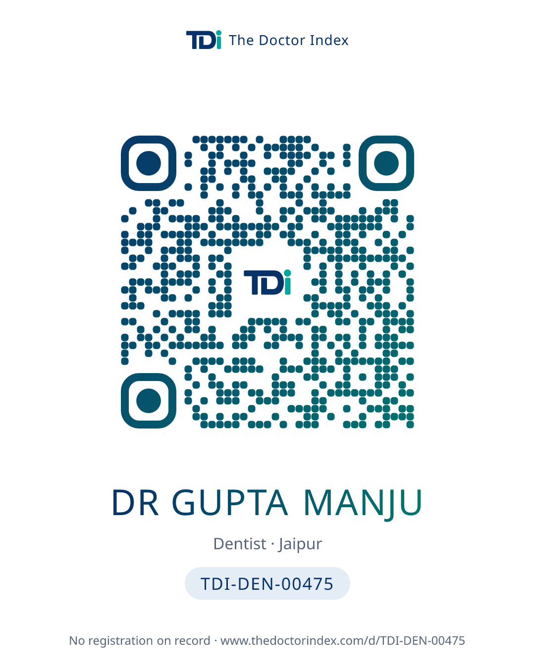 QR card for Dr Gupta Manju, TDI-DEN-00475