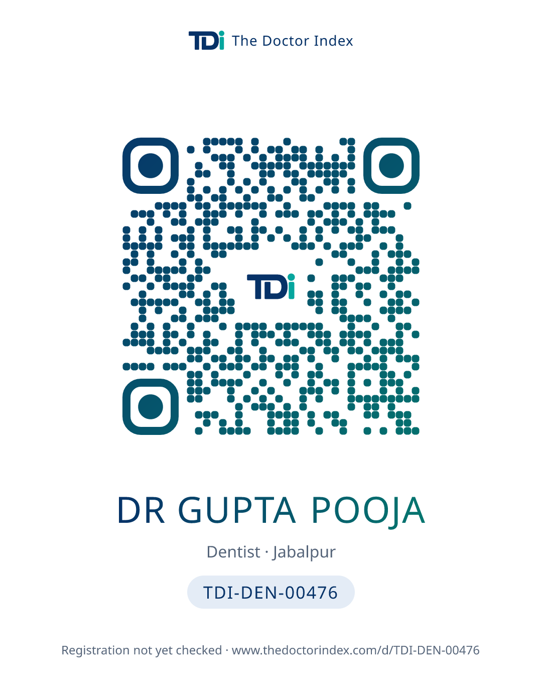 QR card for Dr Gupta Pooja, TDI-DEN-00476