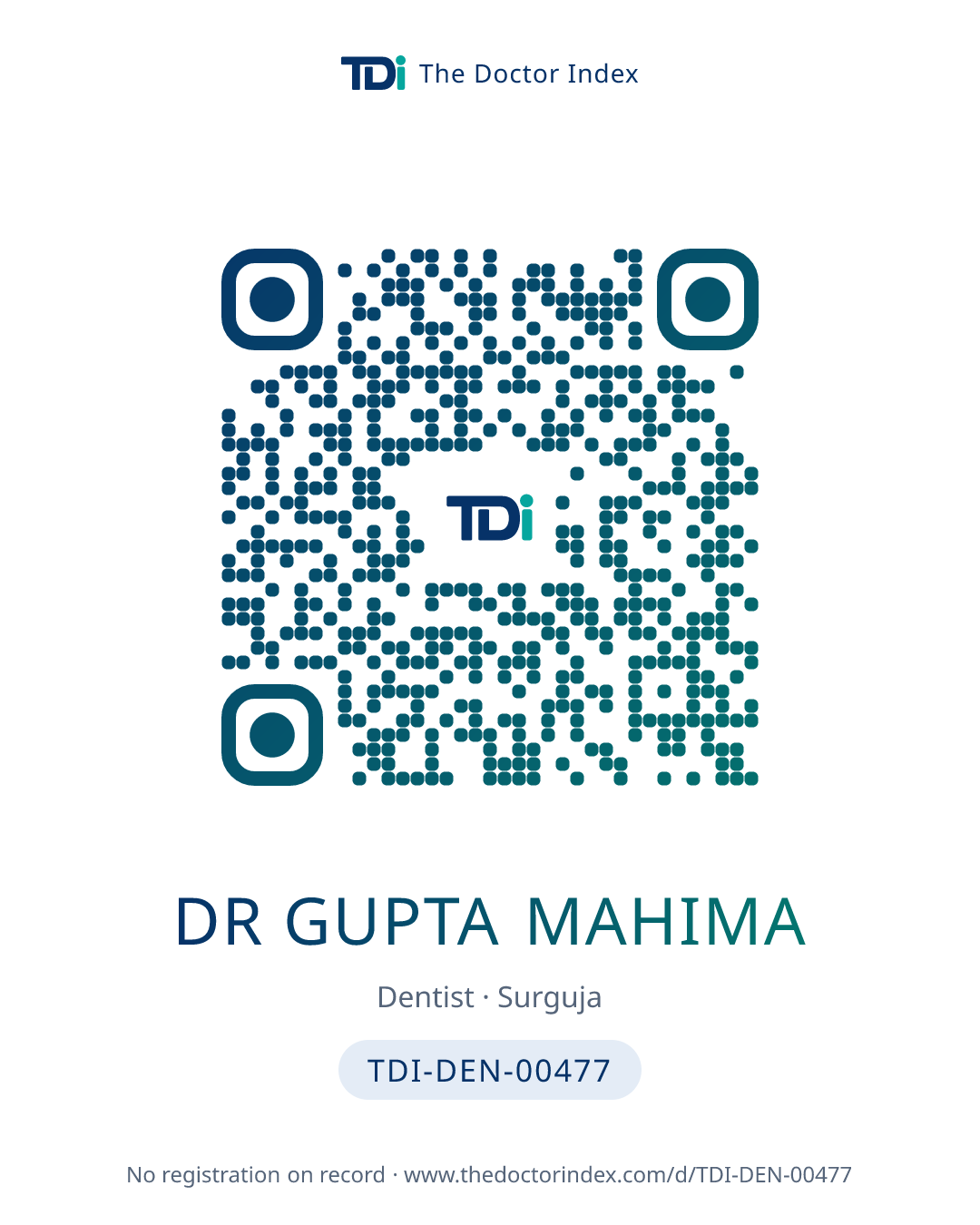 QR card for Dr Gupta Mahima, TDI-DEN-00477