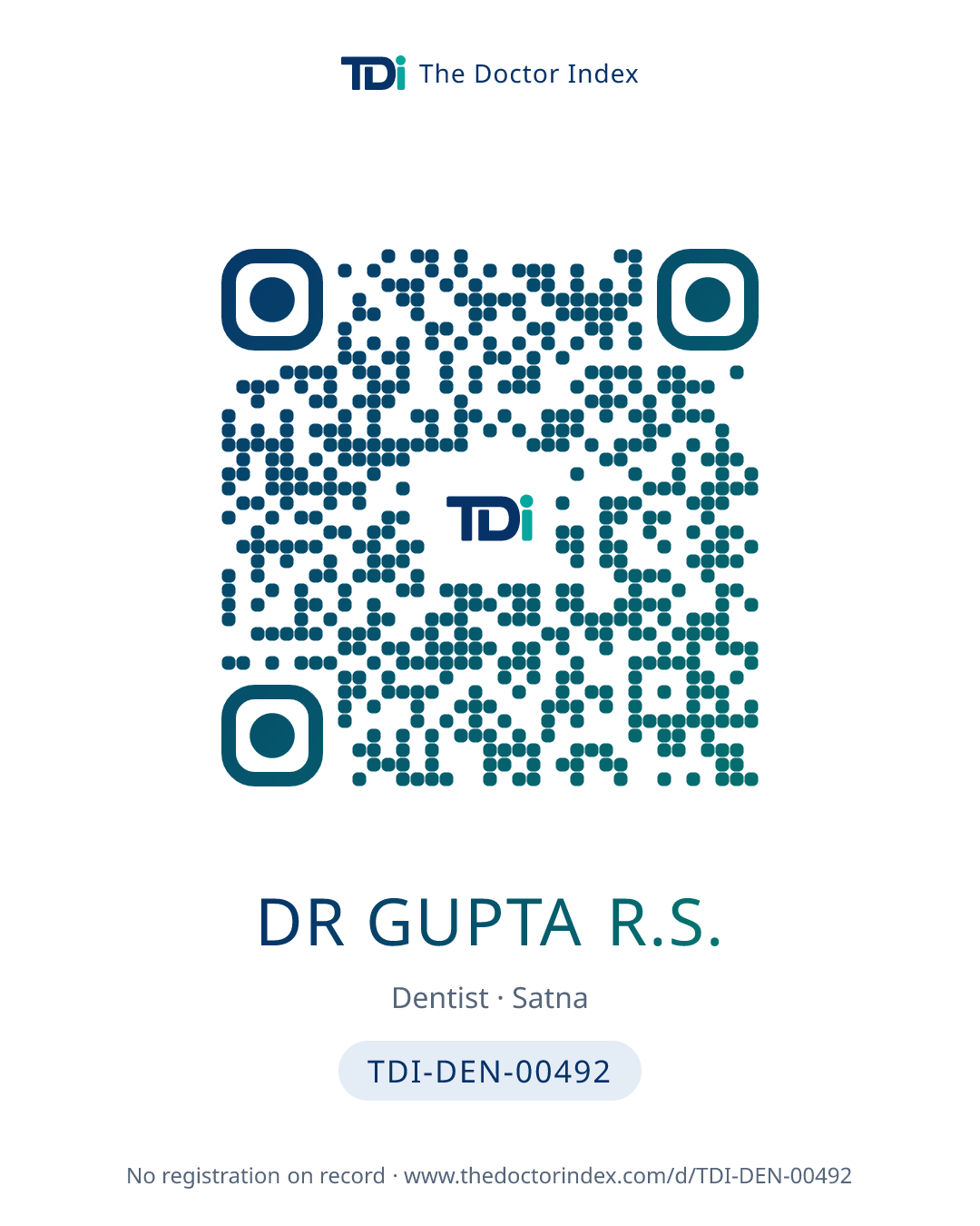 QR card for Dr Gupta R.S., TDI-DEN-00492