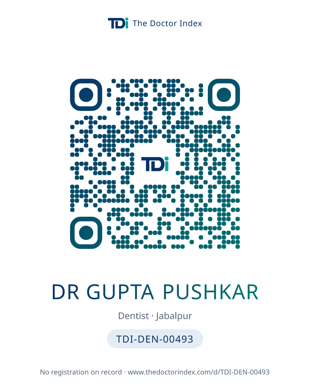 QR card for Dr Gupta Pushkar, TDI-DEN-00493