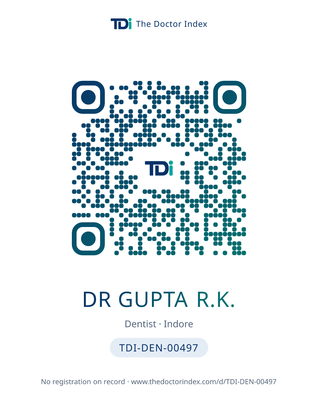 QR card for Dr Gupta R.K., TDI-DEN-00497