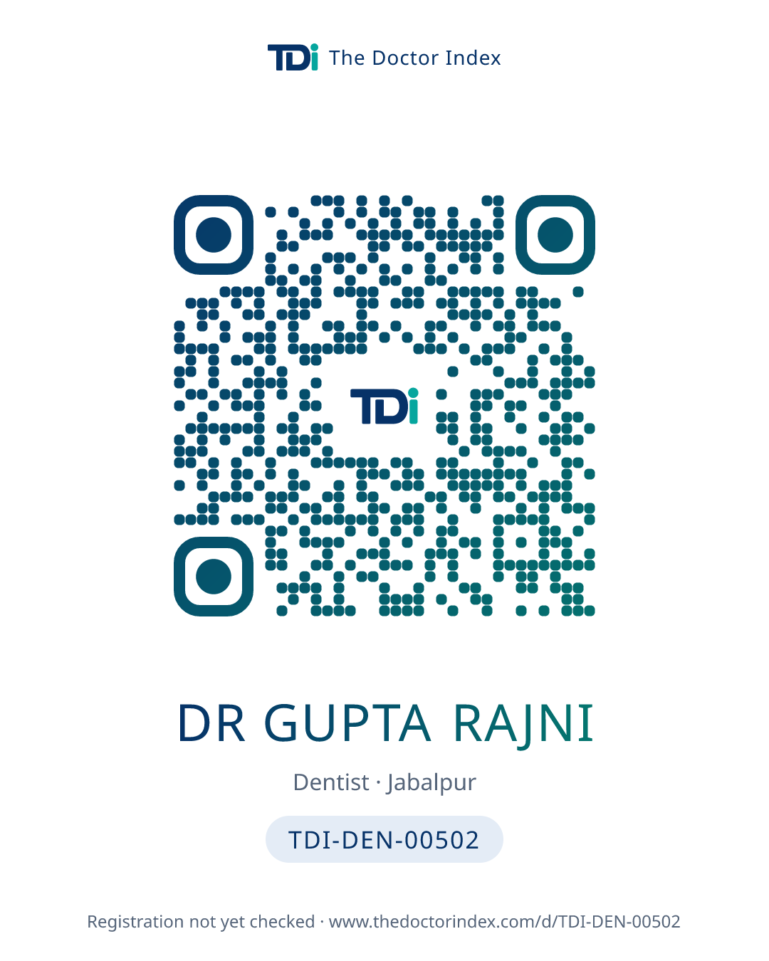 QR card for Dr Gupta Rajni, TDI-DEN-00502