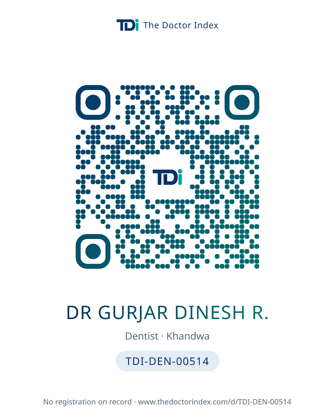 QR card for Dr Gurjar Dinesh R., TDI-DEN-00514