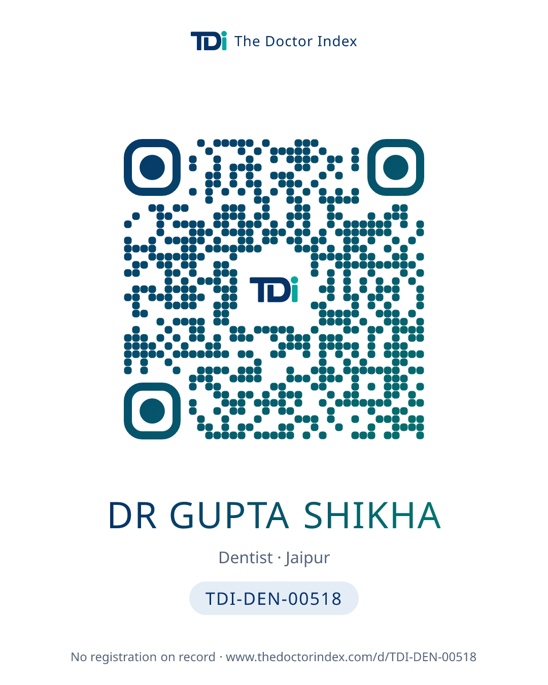 QR card for Dr Gupta Shikha, TDI-DEN-00518