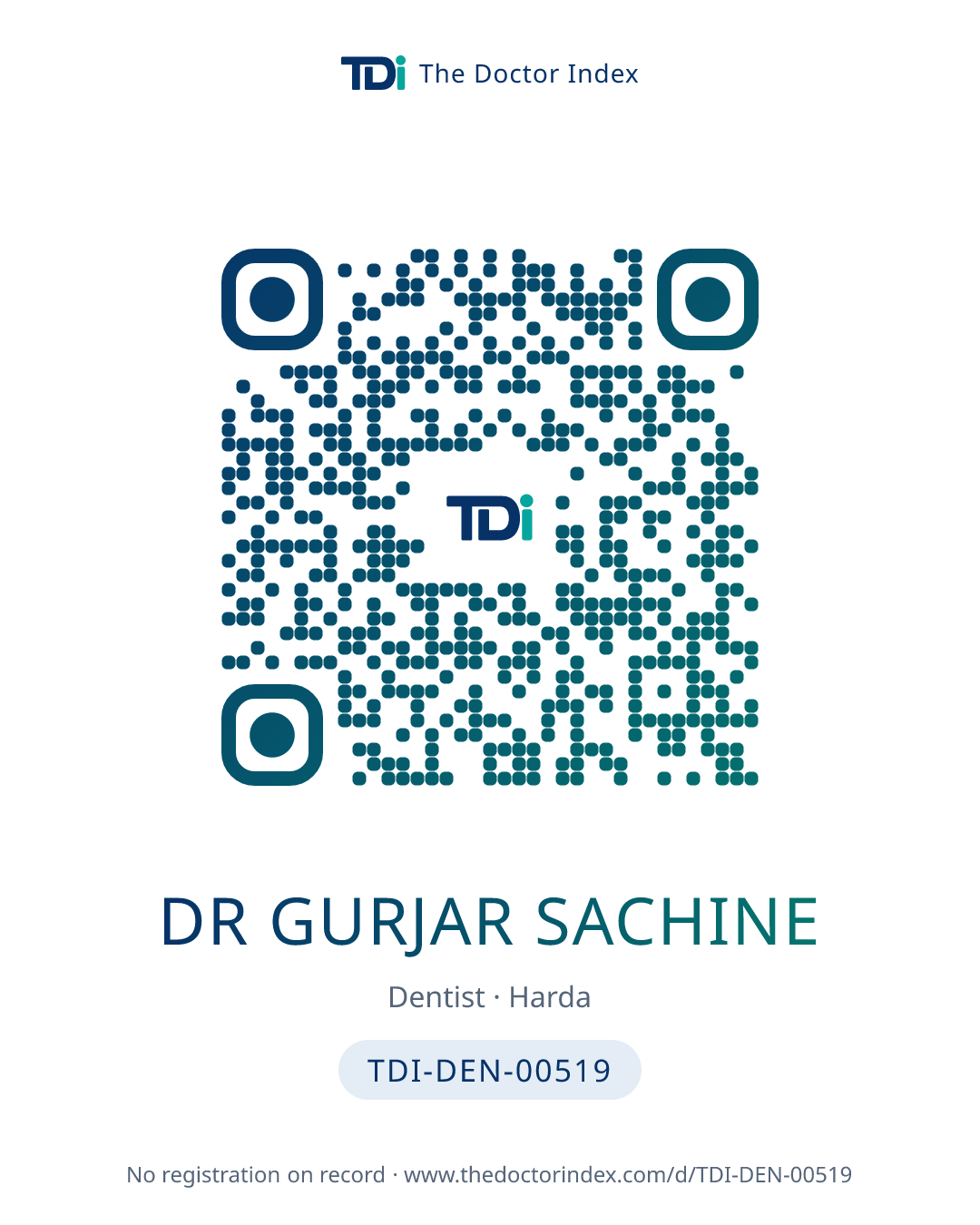 QR card for Dr Gurjar Sachine, TDI-DEN-00519