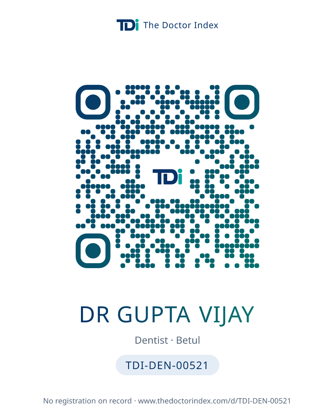 QR card for Dr Gupta Vijay, TDI-DEN-00521