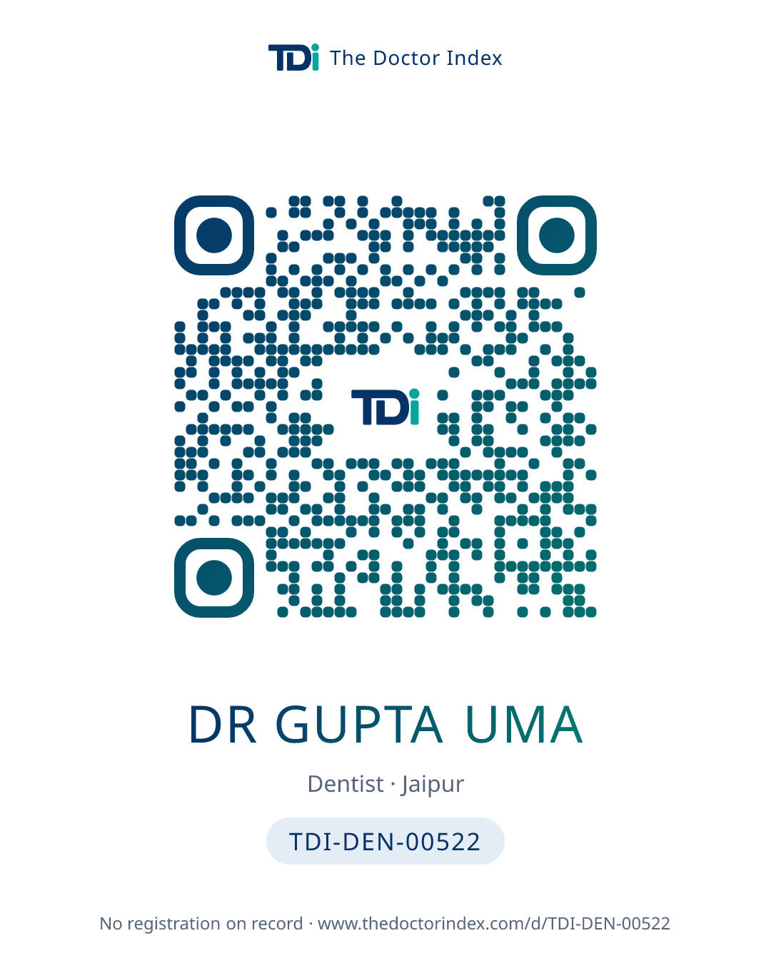 QR card for Dr Gupta Uma, TDI-DEN-00522