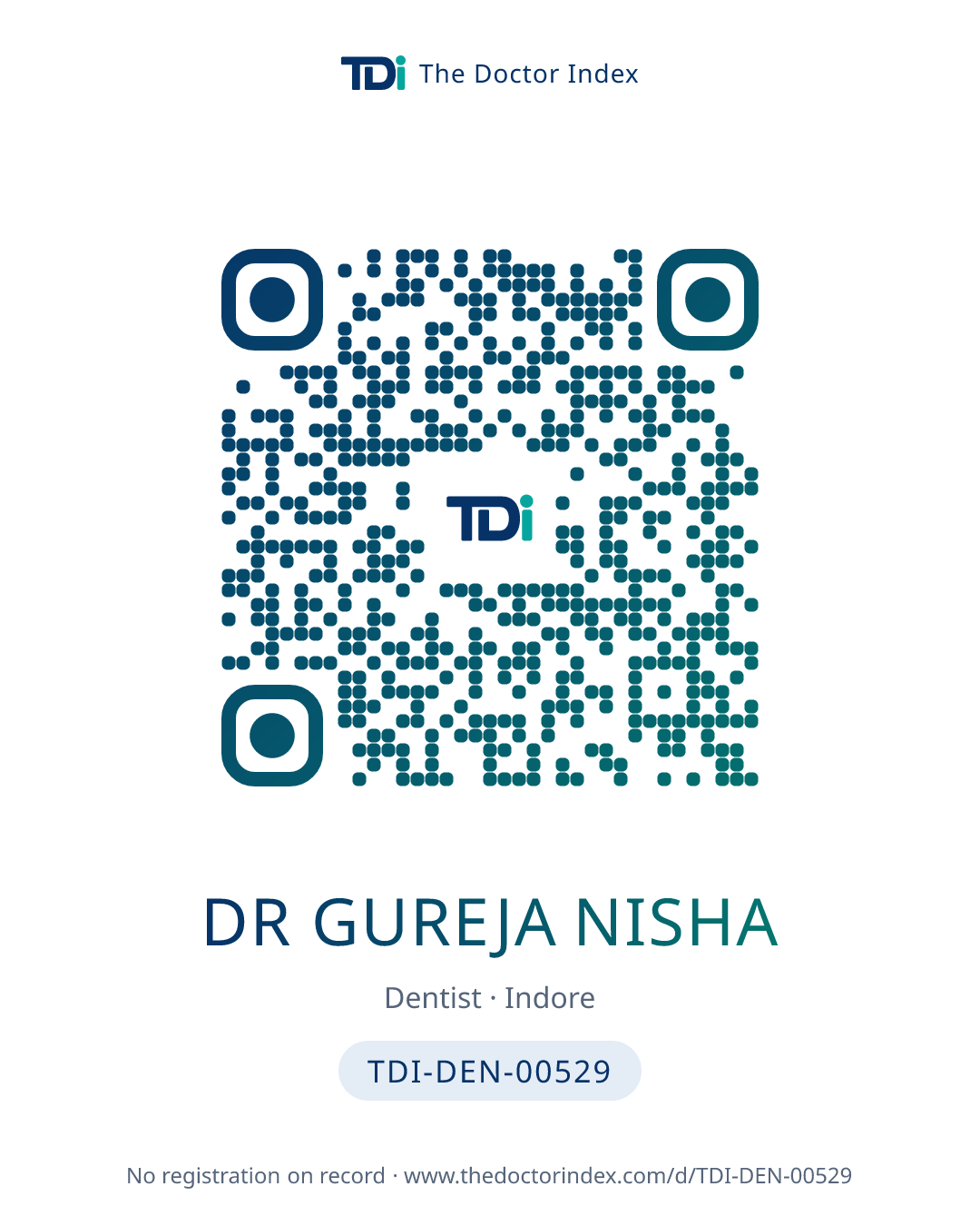 QR card for Dr Gureja Nisha, TDI-DEN-00529