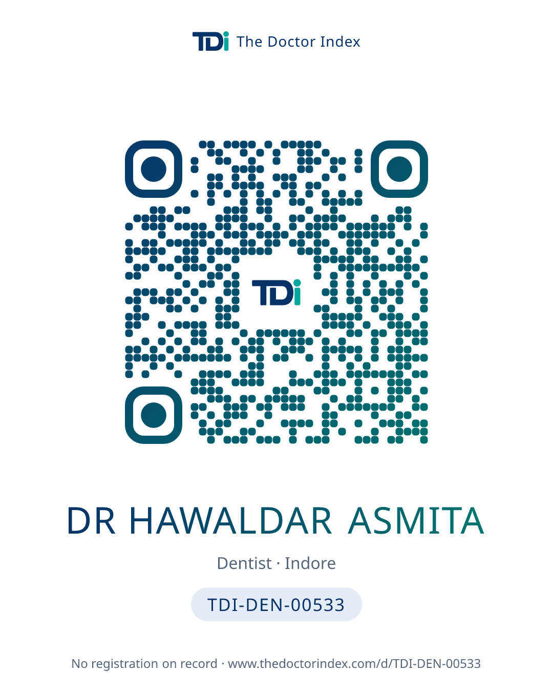 QR card for Dr Hawaldar Asmita, TDI-DEN-00533