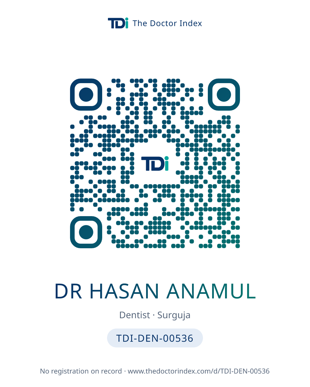 QR card for Dr Hasan Anamul, TDI-DEN-00536