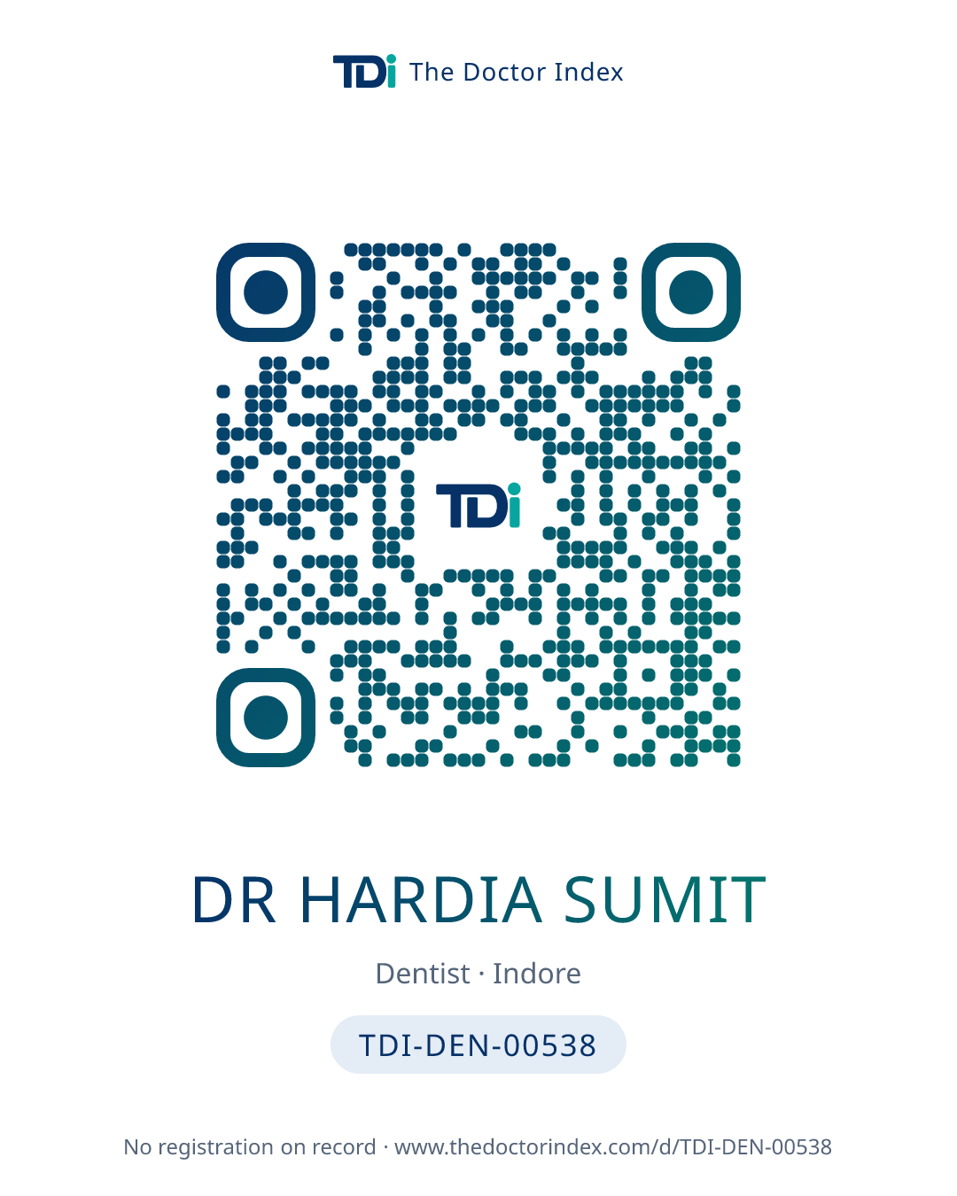 QR card for Dr Hardia Sumit, TDI-DEN-00538