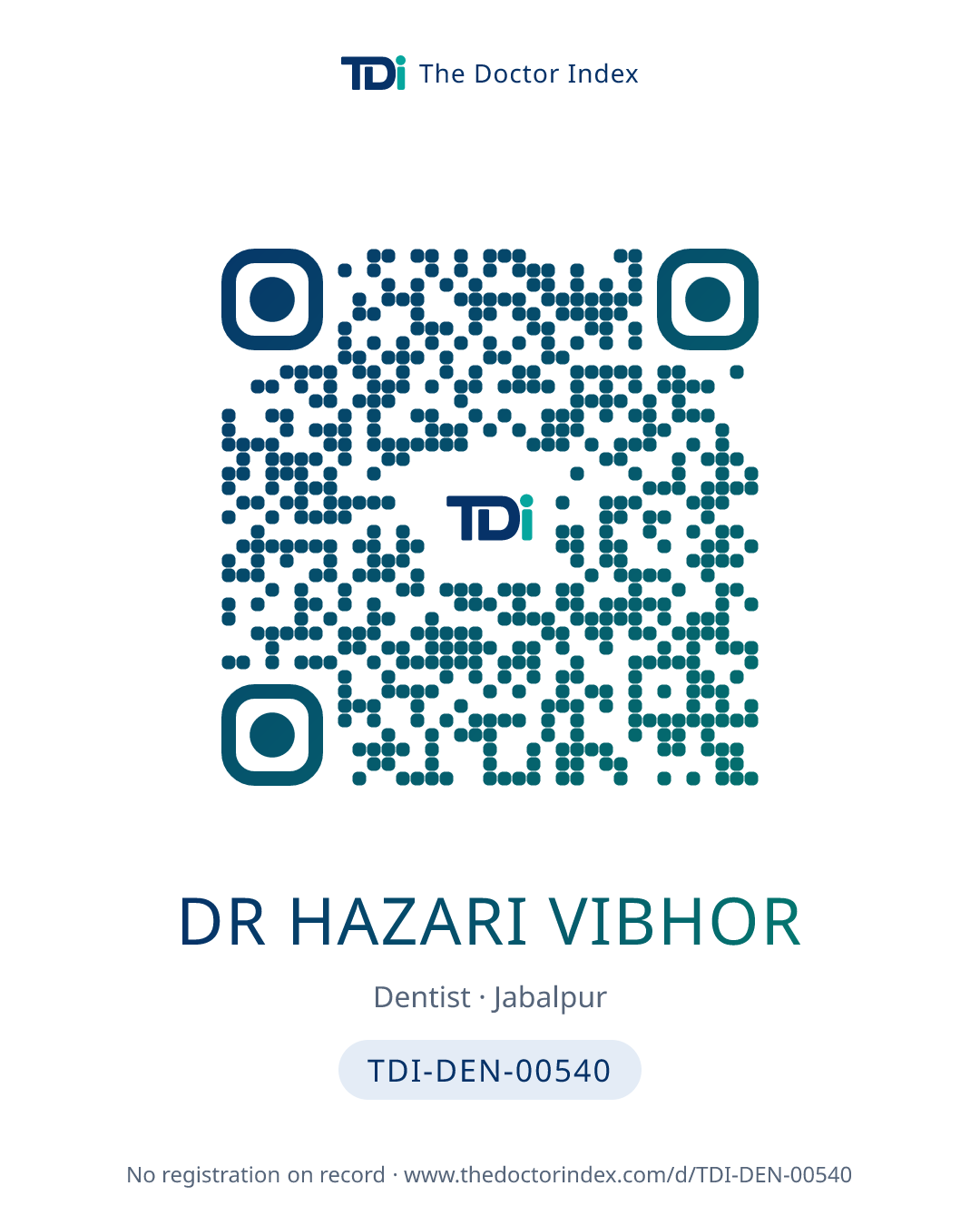 QR card for Dr Hazari Vibhor, TDI-DEN-00540