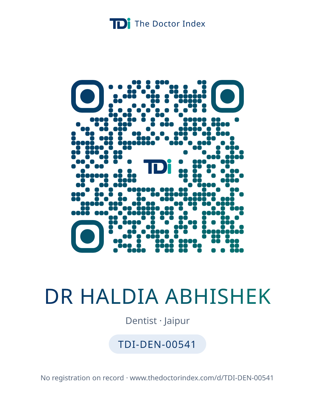 QR card for Dr Haldia Abhishek, TDI-DEN-00541