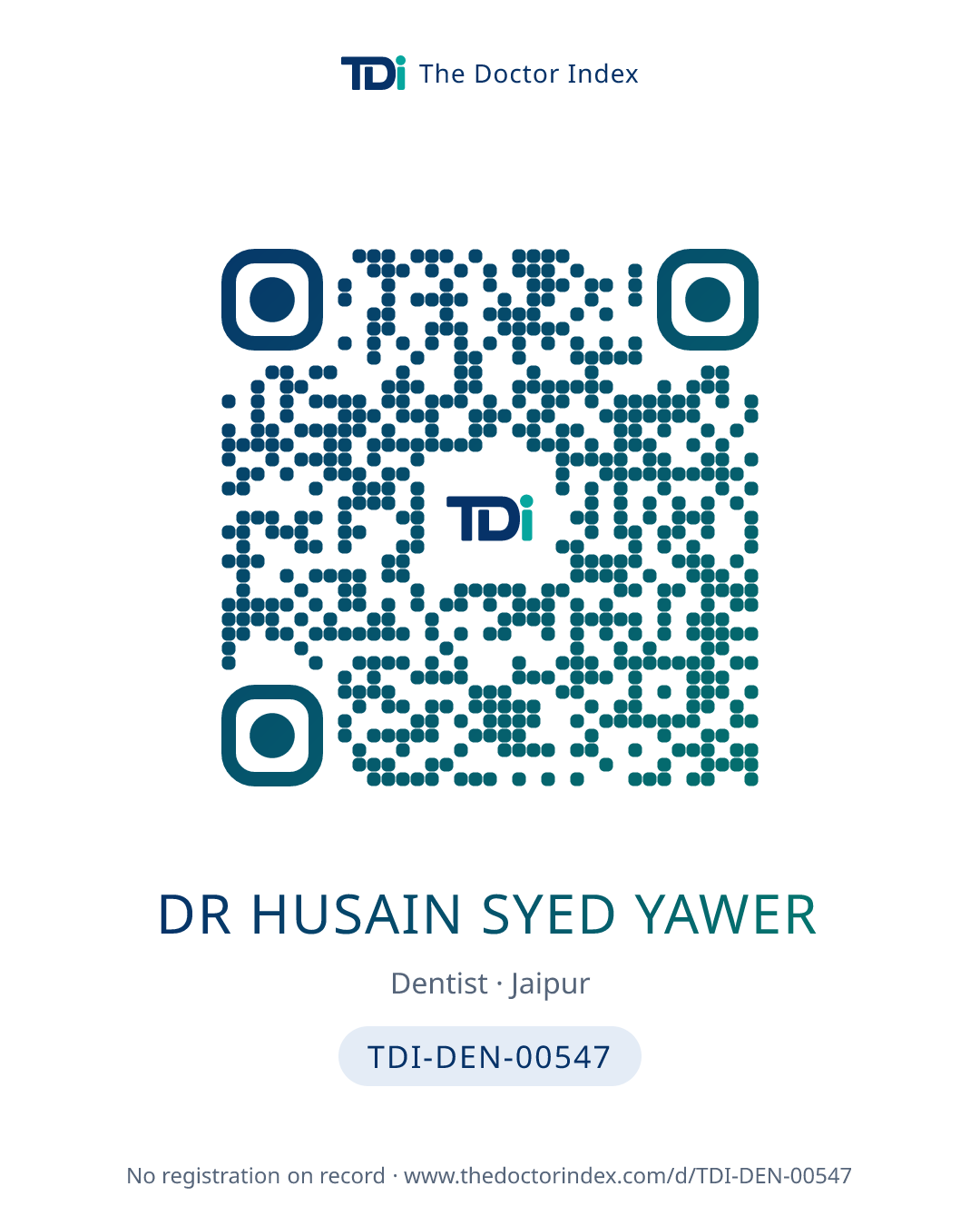 QR card for Dr Husain Syed Yawer, TDI-DEN-00547