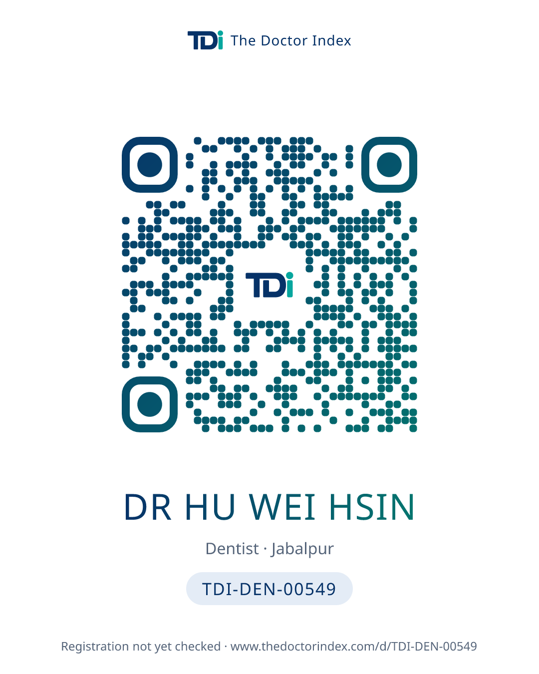 QR card for Dr Hu Wei Hsin, TDI-DEN-00549