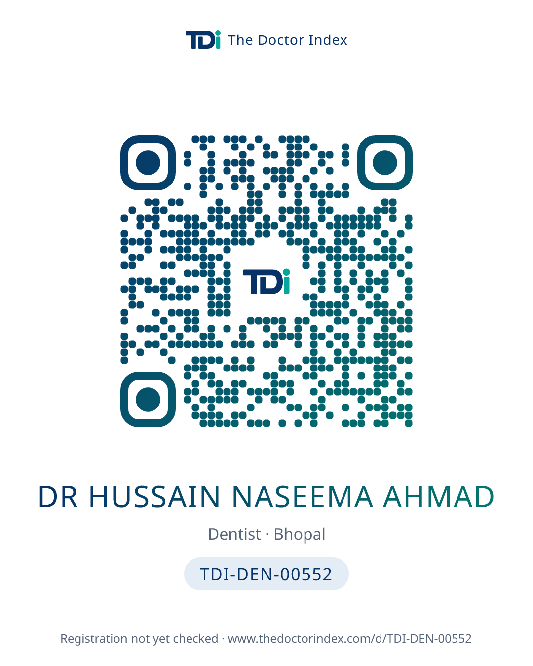 QR card for Dr Hussain Naseema Ahmad, TDI-DEN-00552