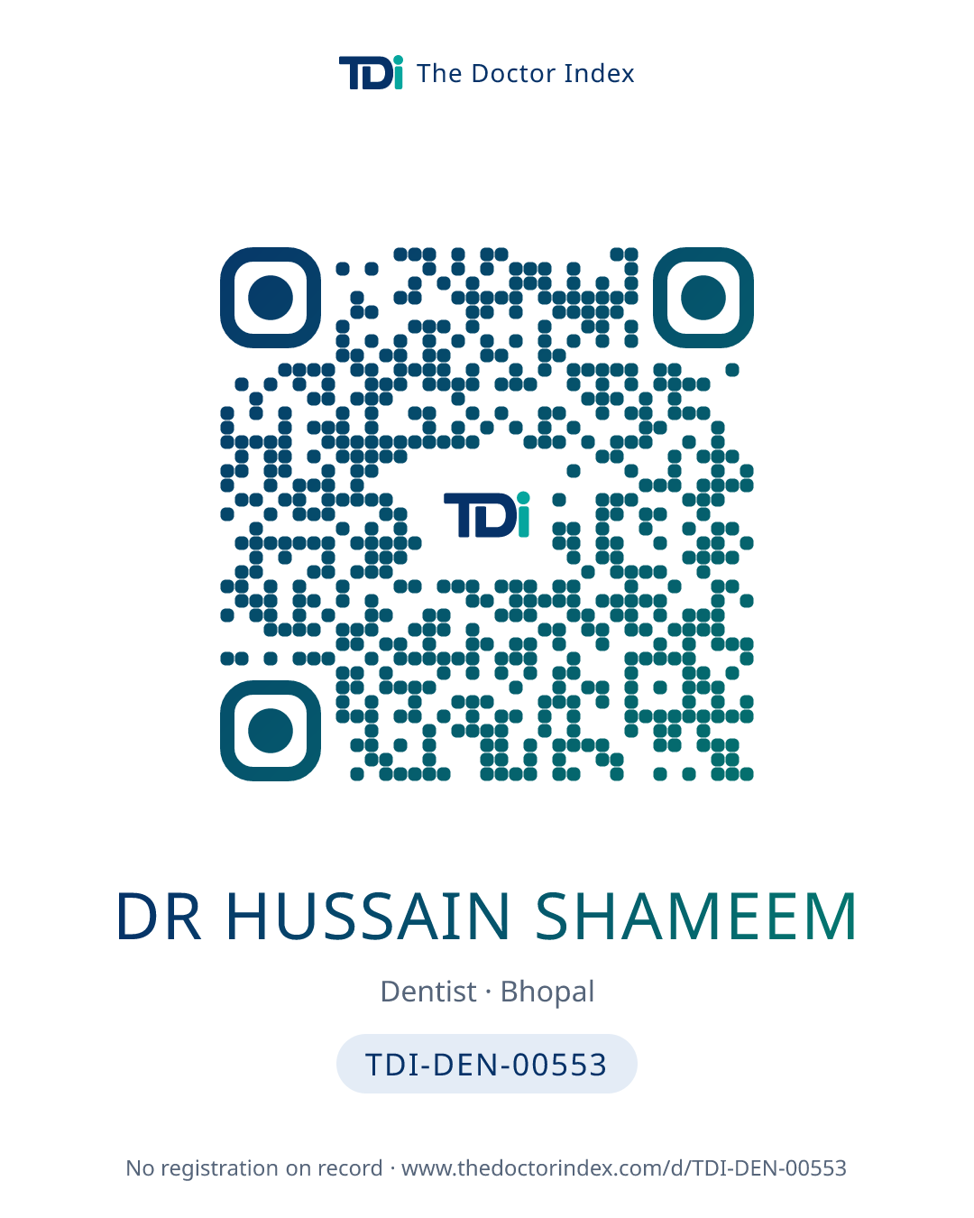 QR card for Dr Hussain Shameem, TDI-DEN-00553