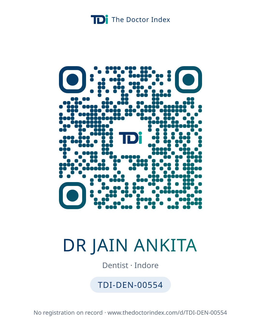QR card for Dr Jain Ankita, TDI-DEN-00554