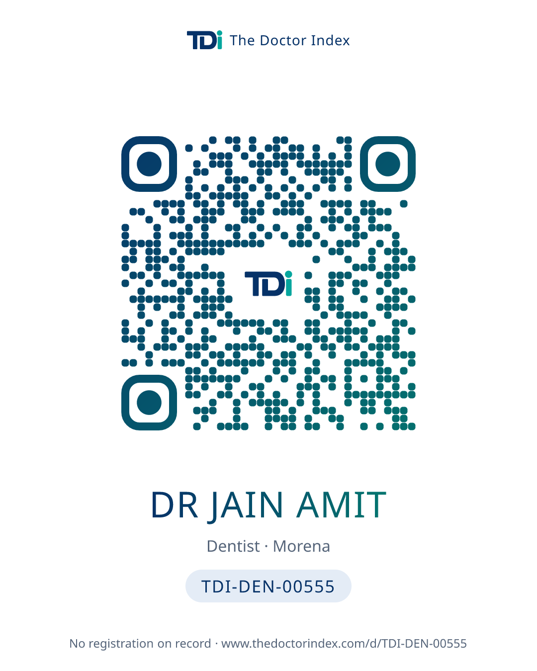 QR card for Dr Jain Amit, TDI-DEN-00555
