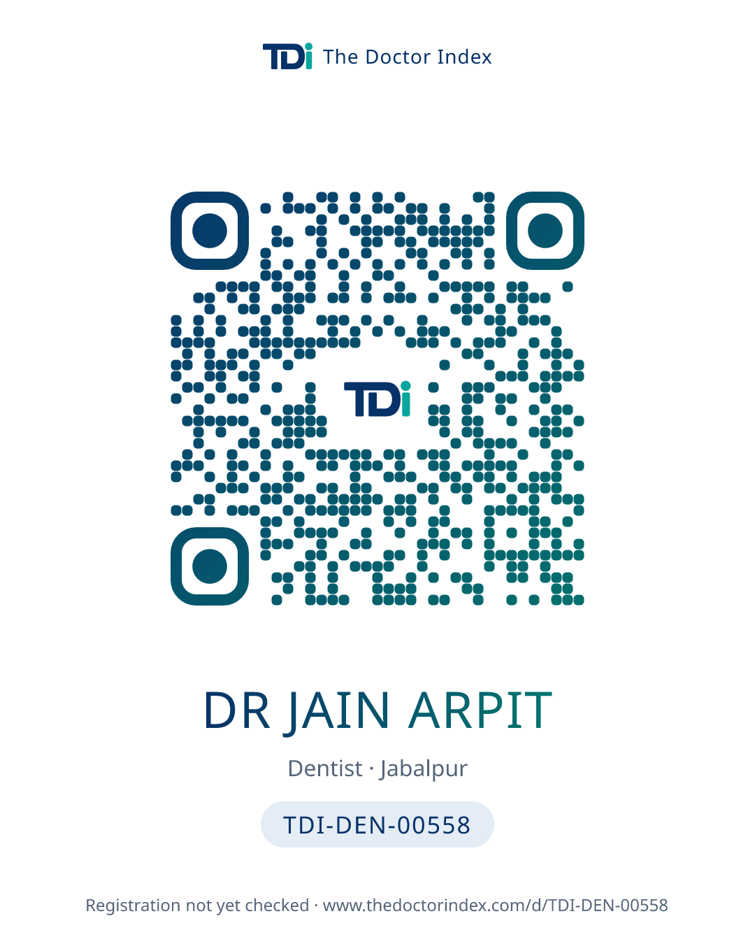 QR card for Dr Jain Arpit, TDI-DEN-00558