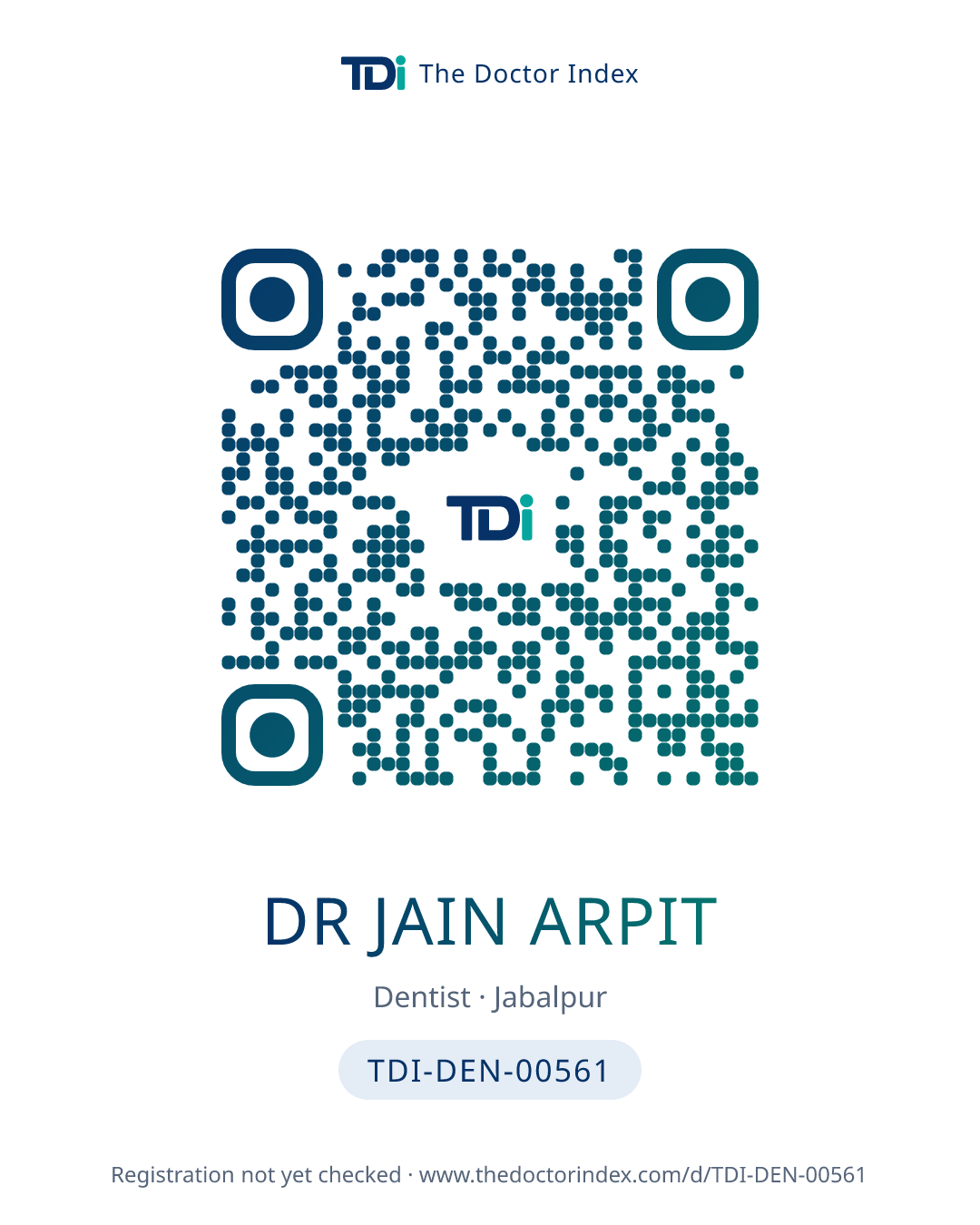 QR card for Dr Jain Arpit, TDI-DEN-00561