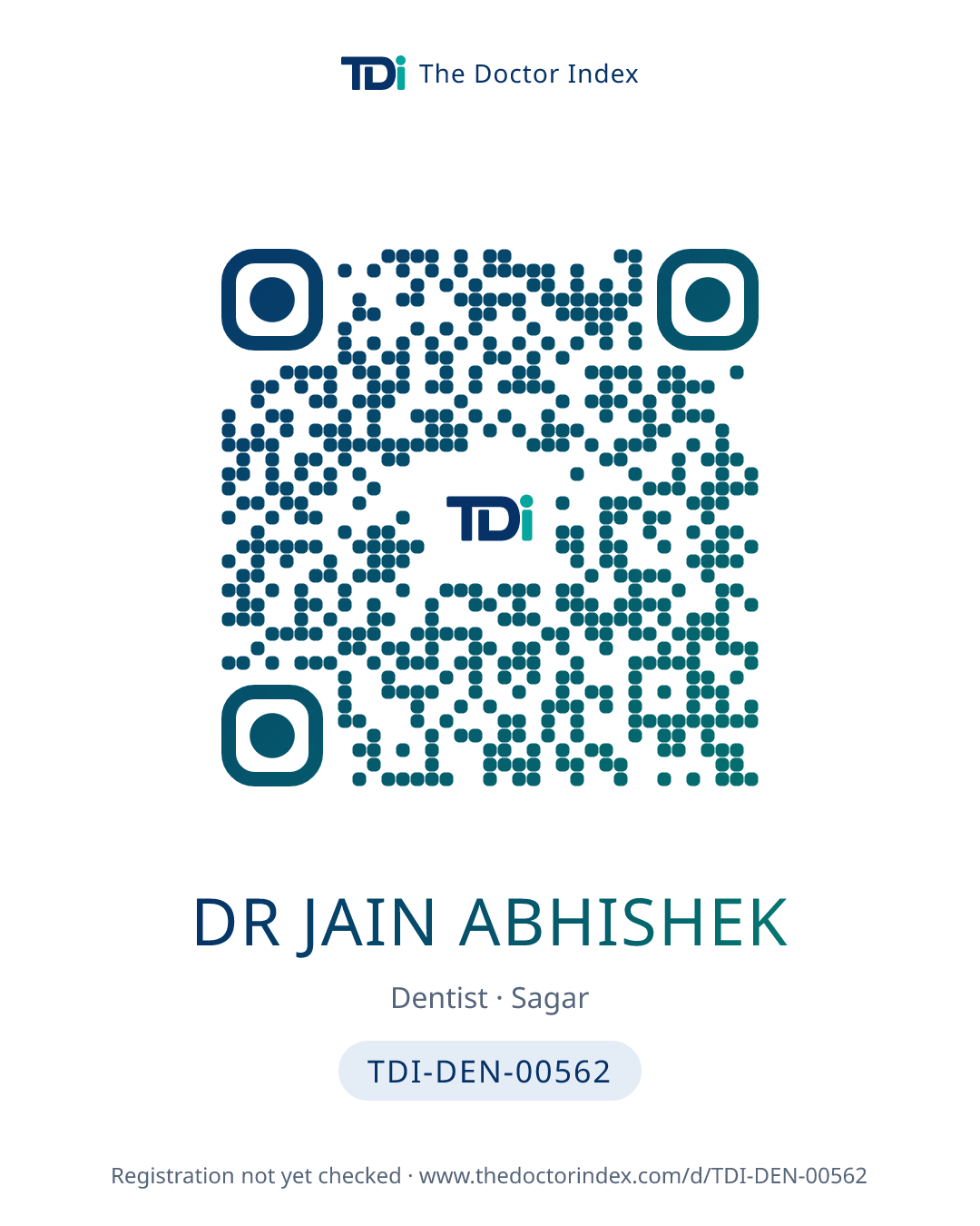 QR card for Dr Jain Abhishek, TDI-DEN-00562