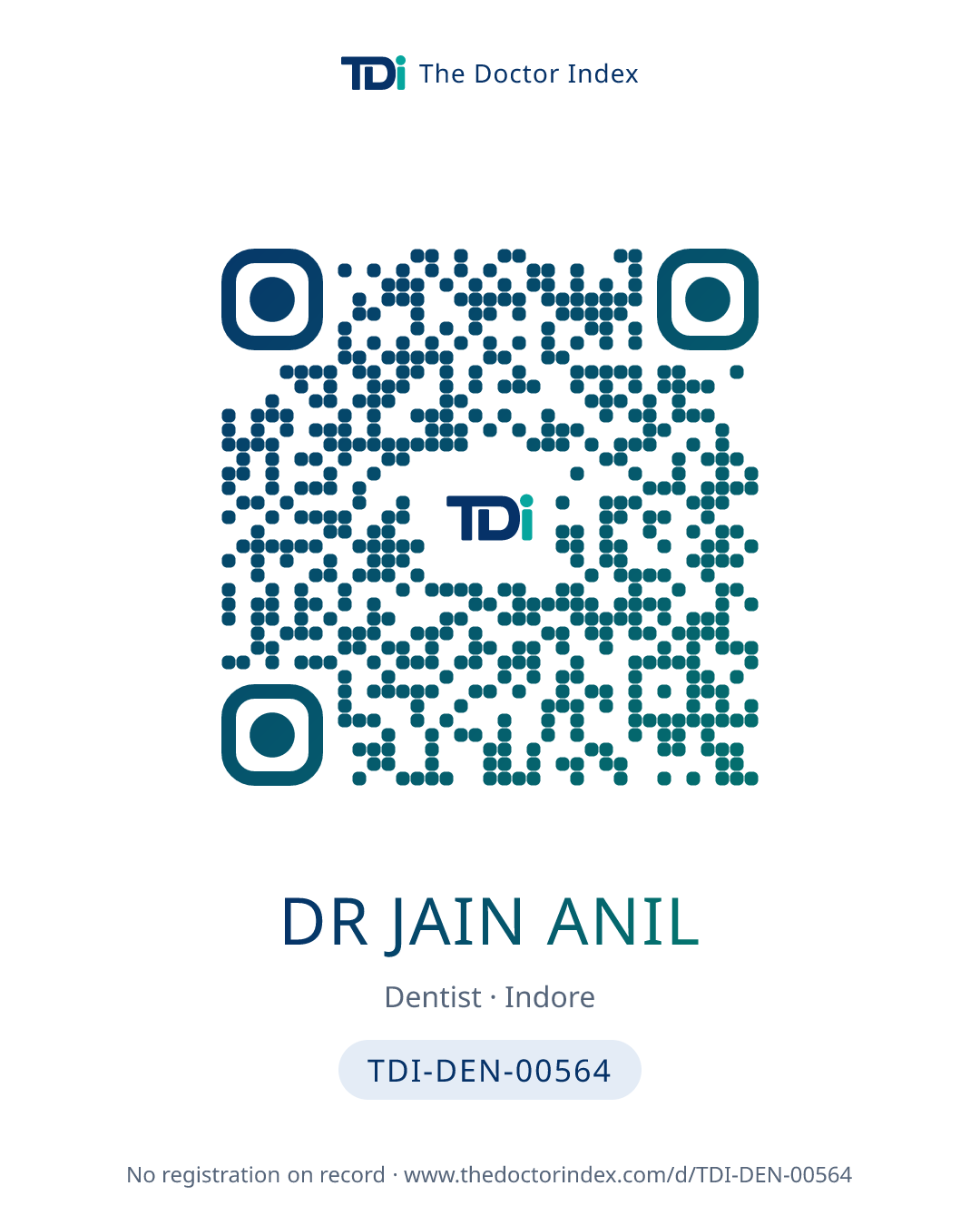 QR card for Dr Jain Anil, TDI-DEN-00564