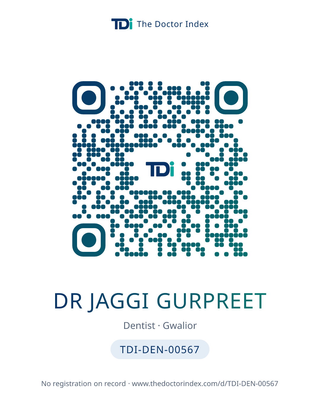 QR card for Dr Jaggi Gurpreet, TDI-DEN-00567