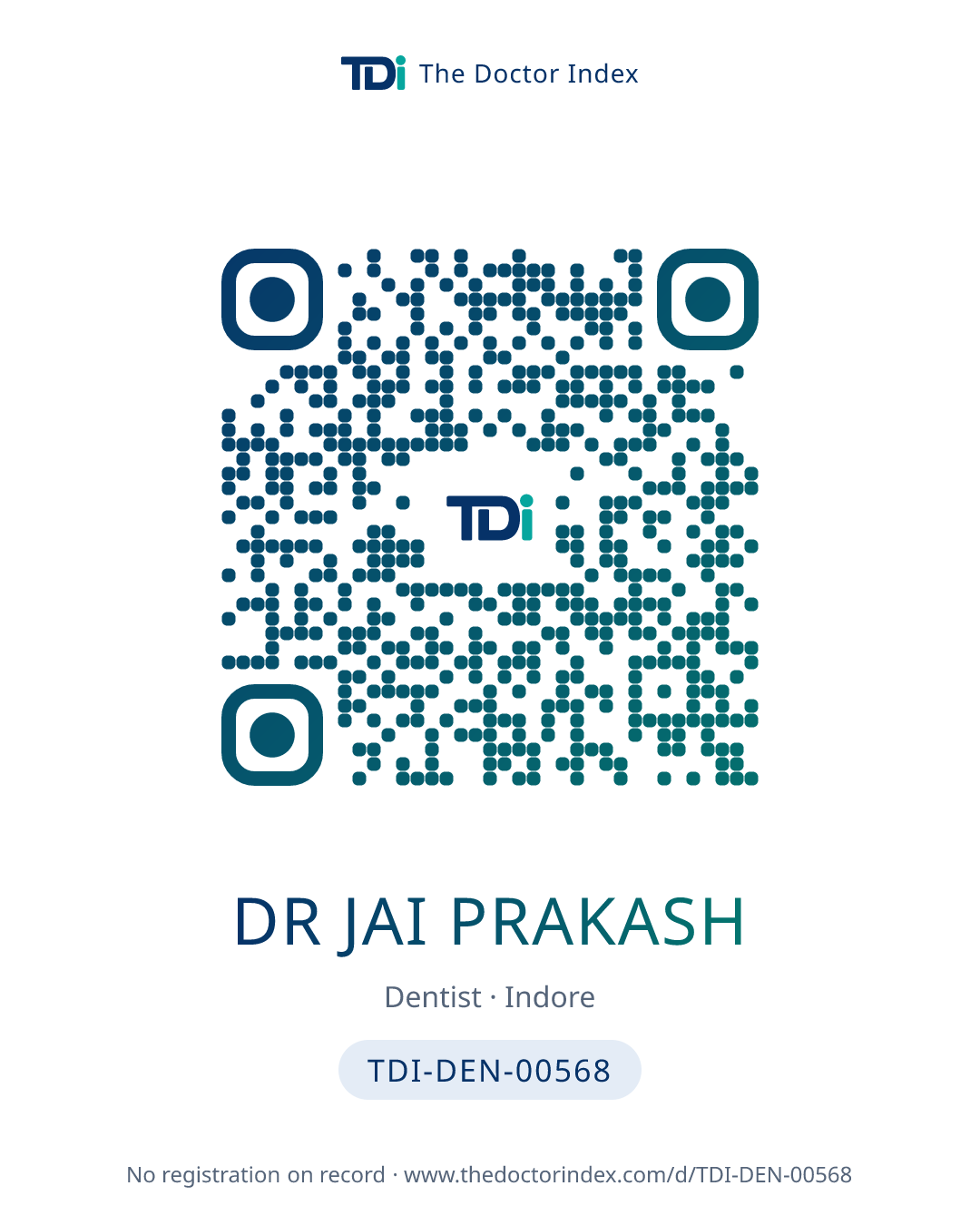 QR card for Dr Jai Prakash, TDI-DEN-00568