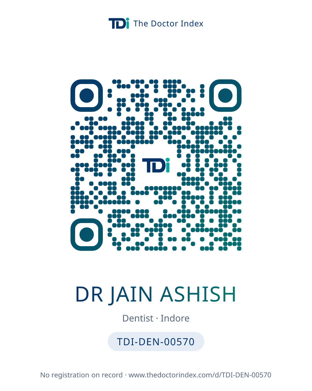 QR card for Dr Jain Ashish, TDI-DEN-00570