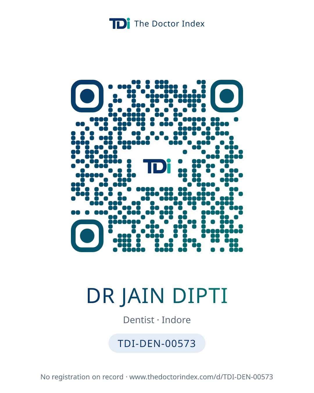 QR card for Dr Jain Dipti, TDI-DEN-00573
