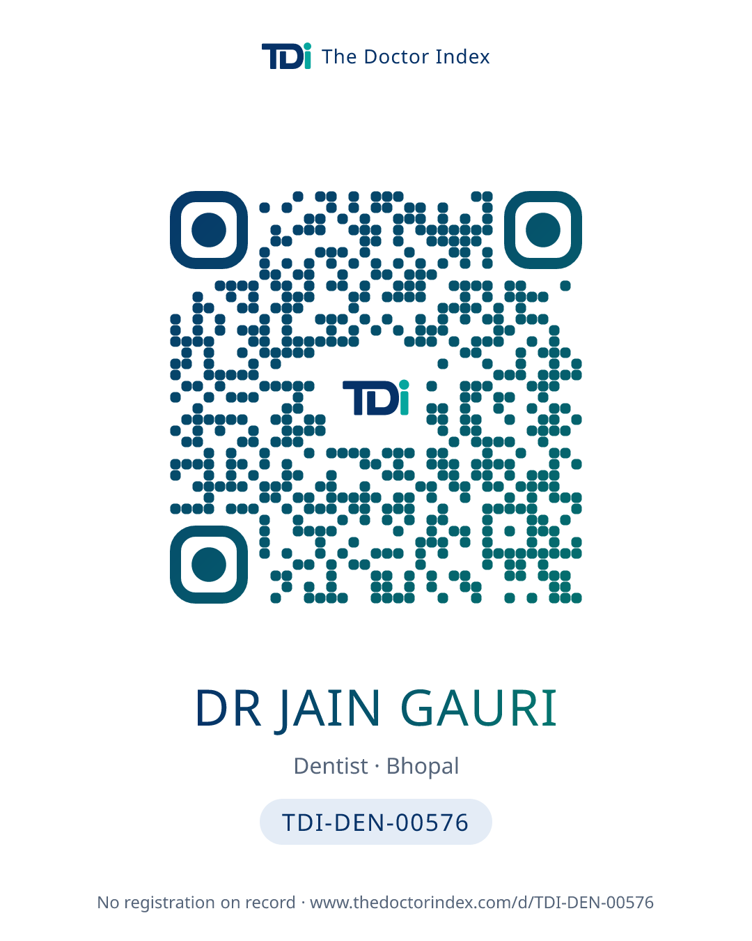QR card for Dr Jain Gauri, TDI-DEN-00576