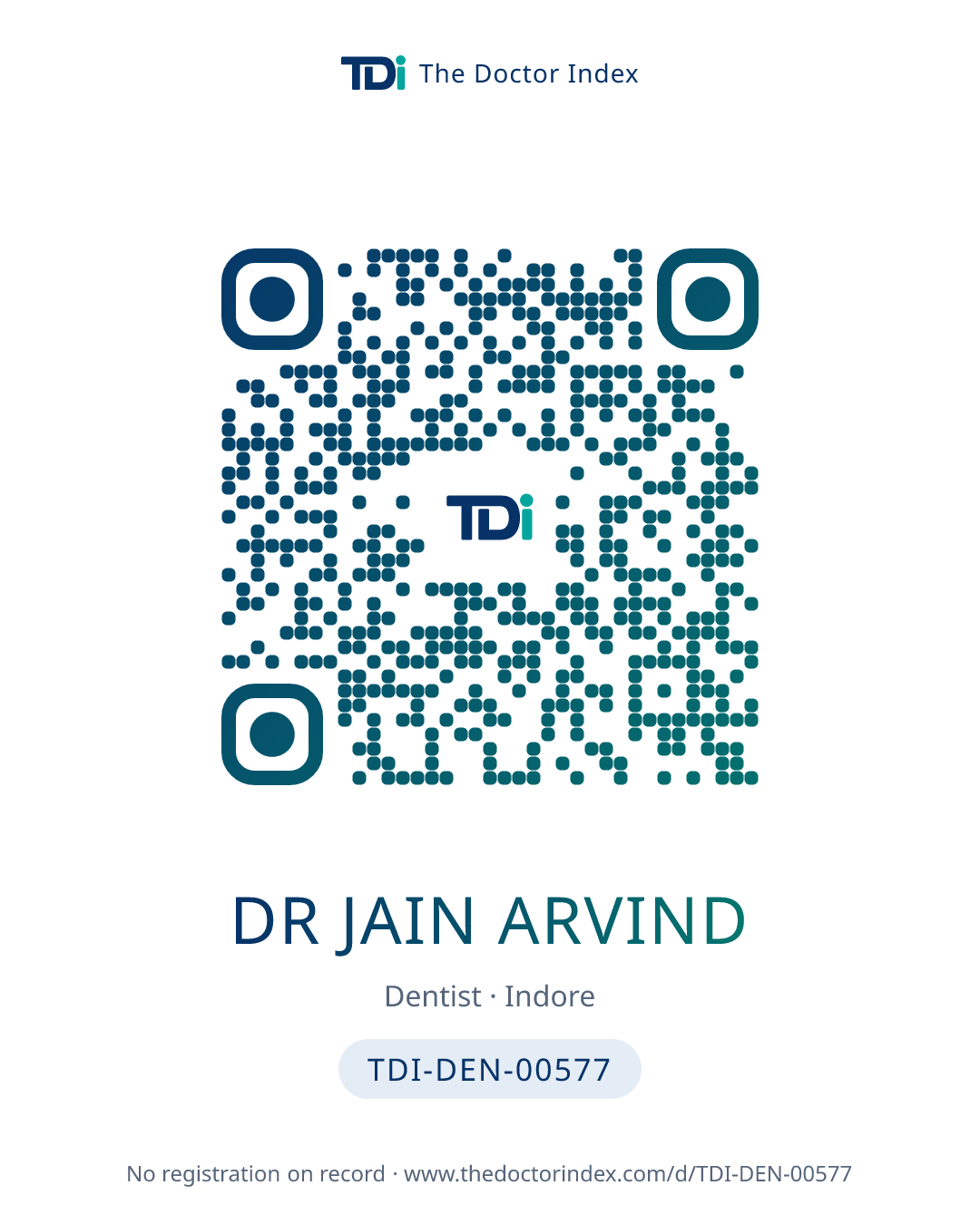 QR card for Dr Jain Arvind, TDI-DEN-00577