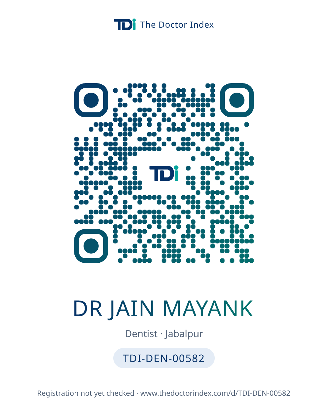 QR card for Dr Jain Mayank, TDI-DEN-00582