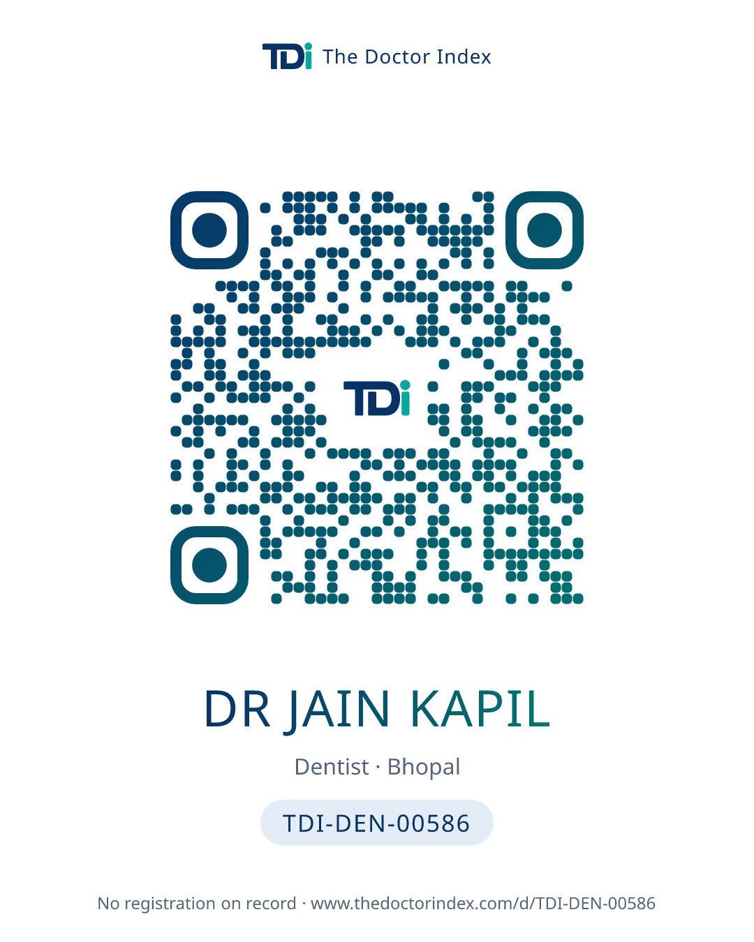 QR card for Dr Jain Kapil, TDI-DEN-00586