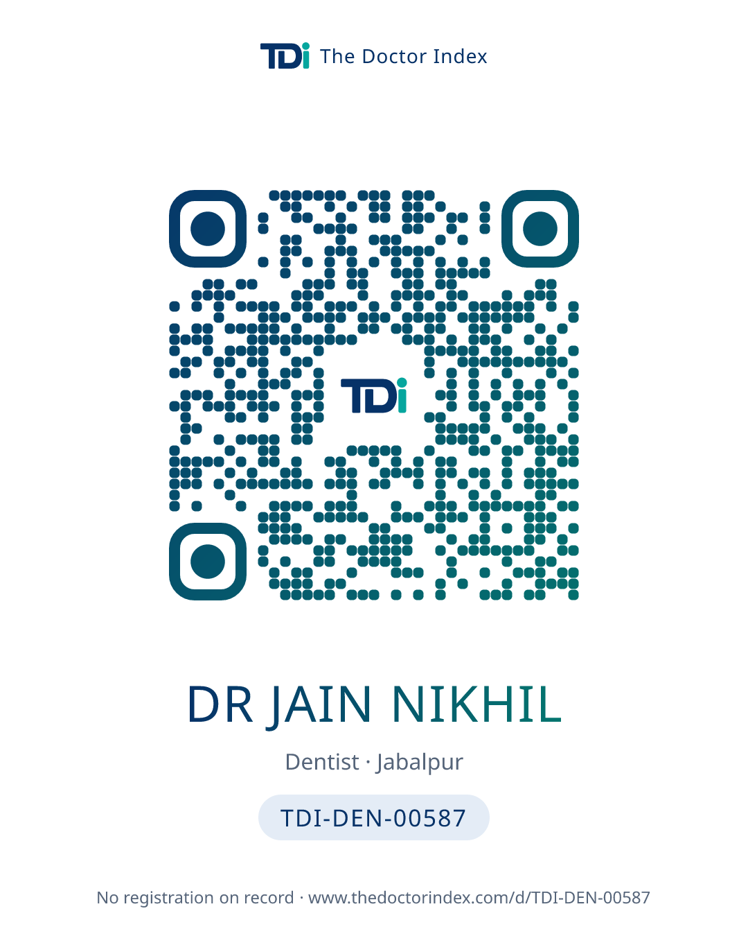QR card for Dr Jain Nikhil, TDI-DEN-00587