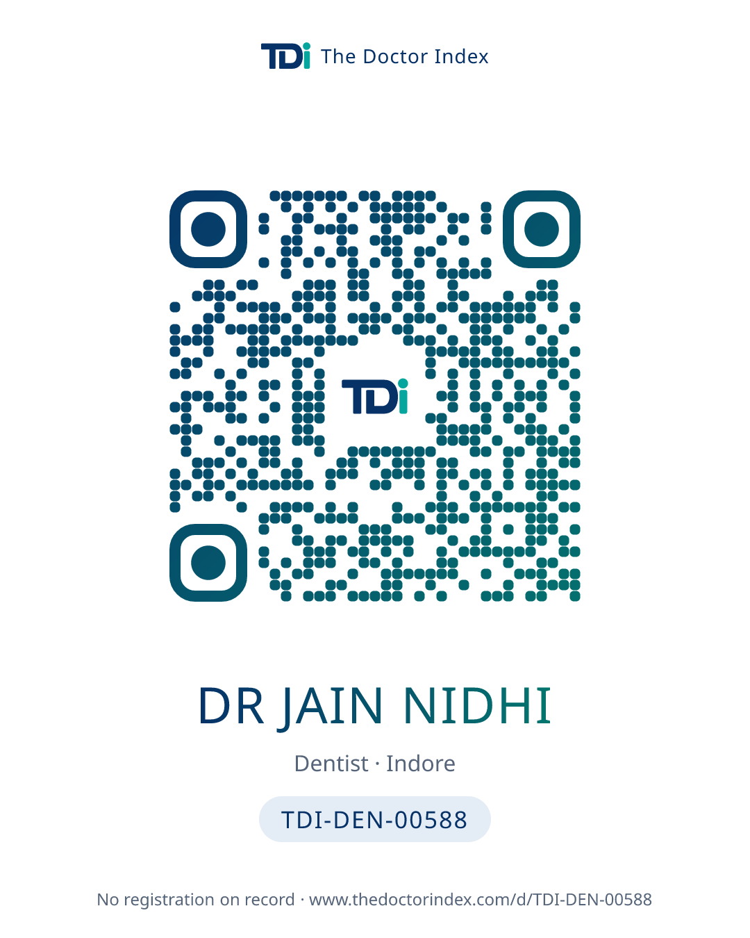 QR card for Dr Jain Nidhi, TDI-DEN-00588