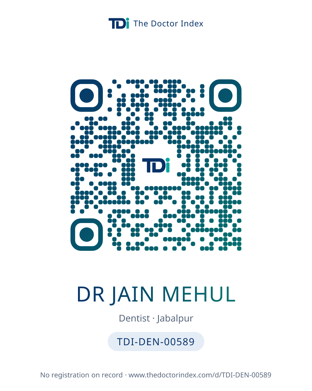 QR card for Dr Jain Mehul, TDI-DEN-00589