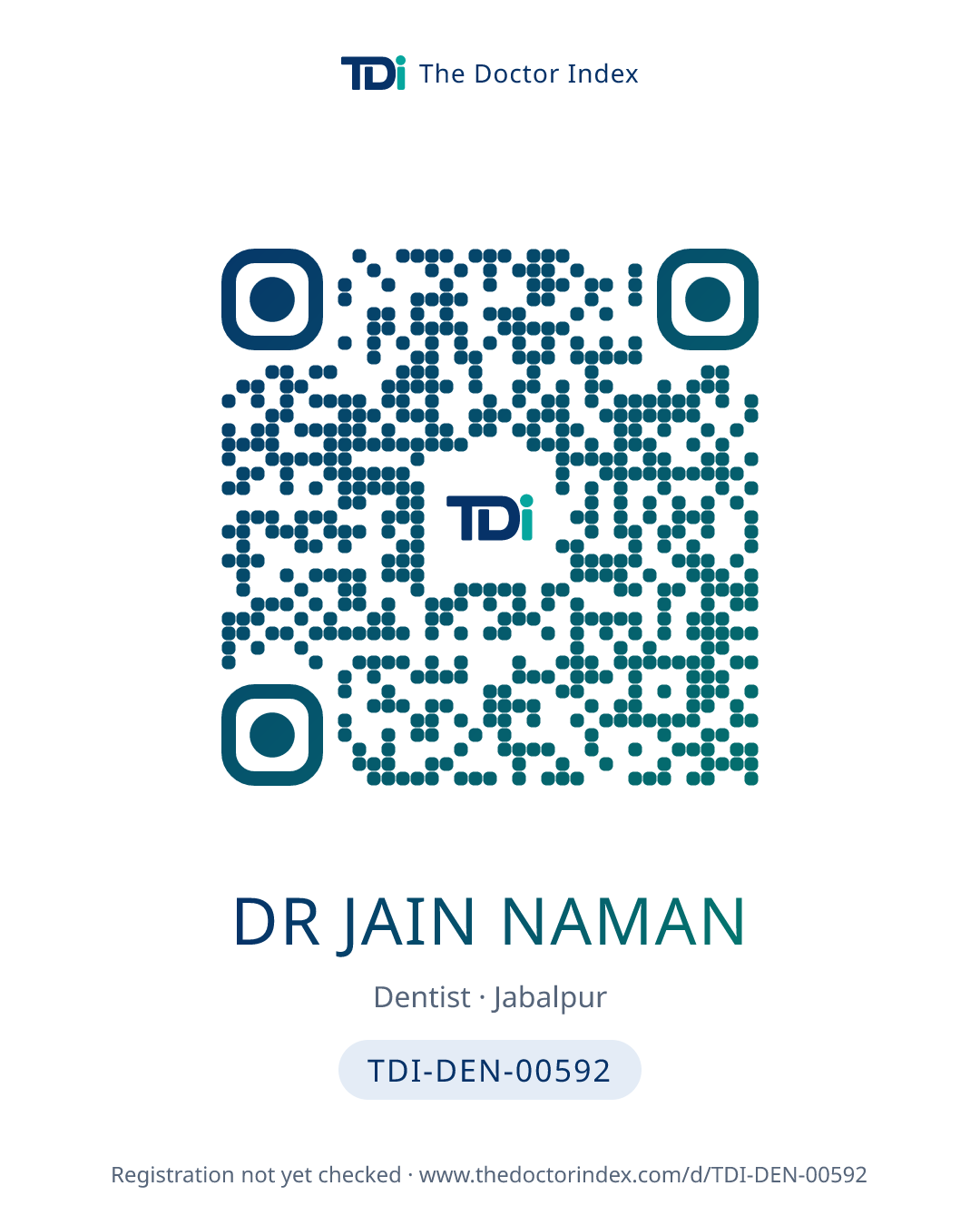QR card for Dr Jain Naman, TDI-DEN-00592