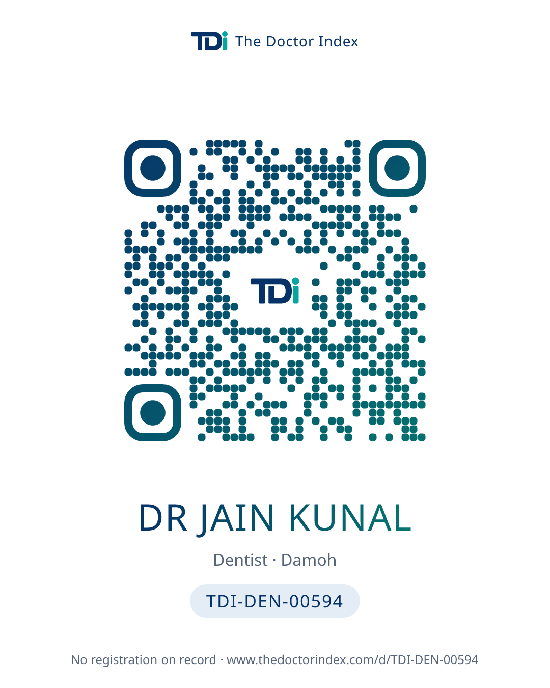 QR card for Dr Jain Kunal, TDI-DEN-00594