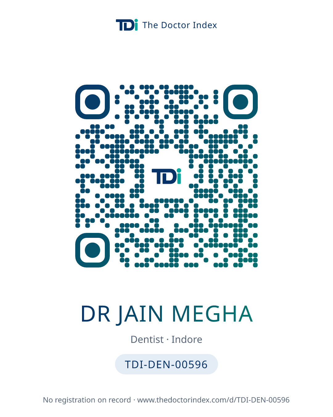 QR card for Dr Jain Megha, TDI-DEN-00596