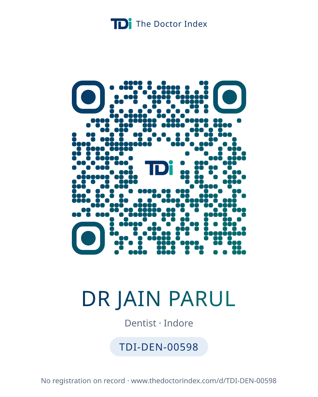 QR card for Dr Jain Parul, TDI-DEN-00598